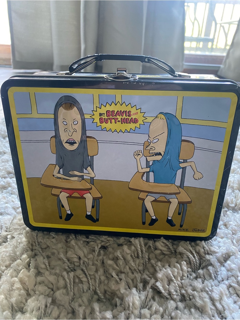 Beavis and Butt-Head Metal Lunchbox with Cartoon Graphic - Yellow/Blue